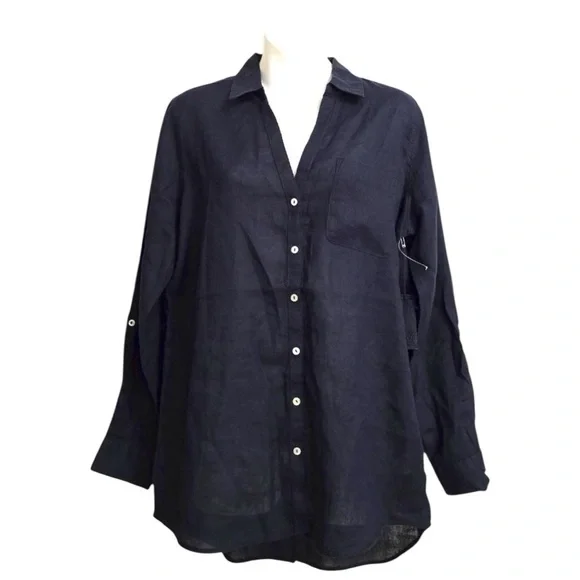 Sigrid Olsen Navy Blue Linen Pants Top M - Picture 3 of 9